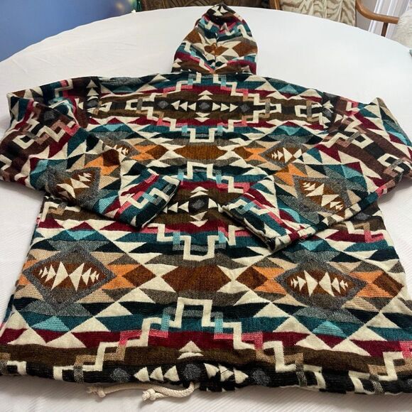 Handmade Alpaca Boho Geometric Full Zip Unisex Hoodie Jacket Size XXL - Picture 7 of 8